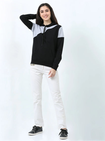 Fleximaa Womens Cotton Color Block Greyblack Sweatshirt Hoodies 3XL Size - fleximaa-so