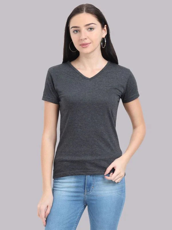 Women's Cotton Plain V Neck Half Sleeve T-Shirt - (Pack of 2)