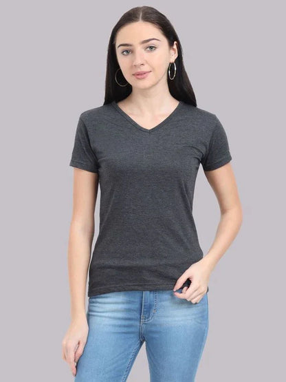 Women's Cotton Plain V Neck Half Sleeve T-Shirt - (Pack of 2)