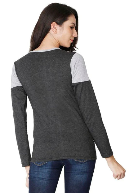 Women's Cotton Round Neck Color Block Full Sleeve T-Shirt