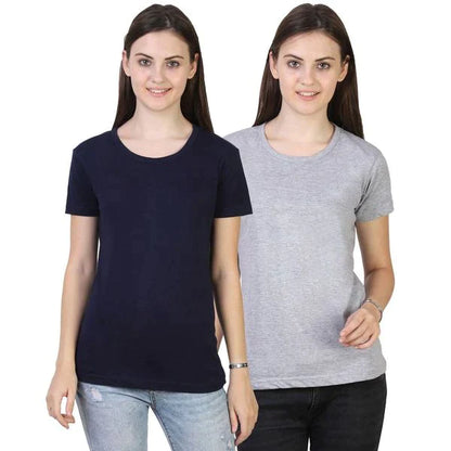 Women's Cotton Plain Round Neck Half Sleeve T-Shirt - (Pack of 2)