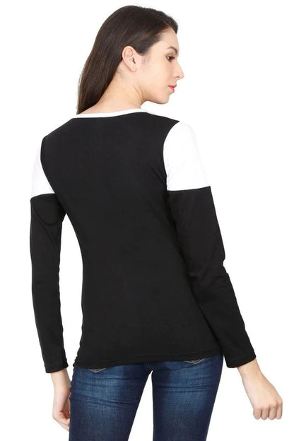 Women's Cotton Round Neck Color Block Full Sleeve T-Shirt