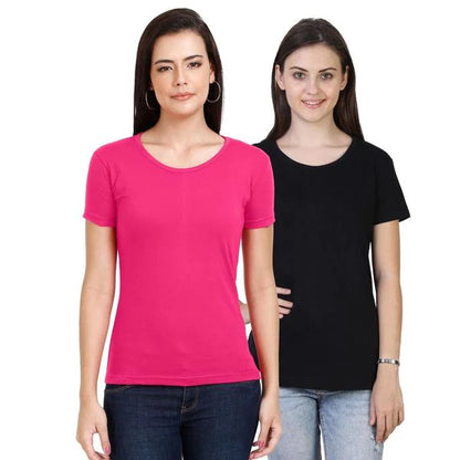 Women's Cotton Plain Round Neck Half Sleeve T-Shirt - (Pack of 2)