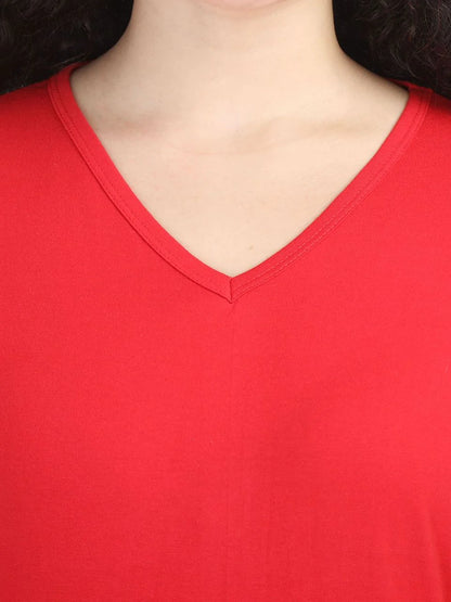 Fleximaa Women's Cotton Plain V Neck Full Sleeve T-Shirt-2 - fleximaa-so