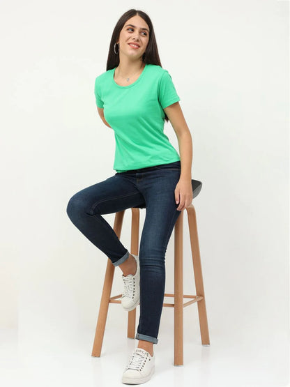 Fleximaa Women's Cotton Plain Round Neck Half Sleeve T-Shirt-2 - fleximaa-so