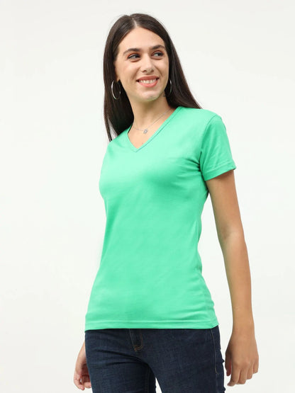 Fleximaa Women's Cotton Plain V Neck Half Sleeve T-Shirt-2 - fleximaa-so