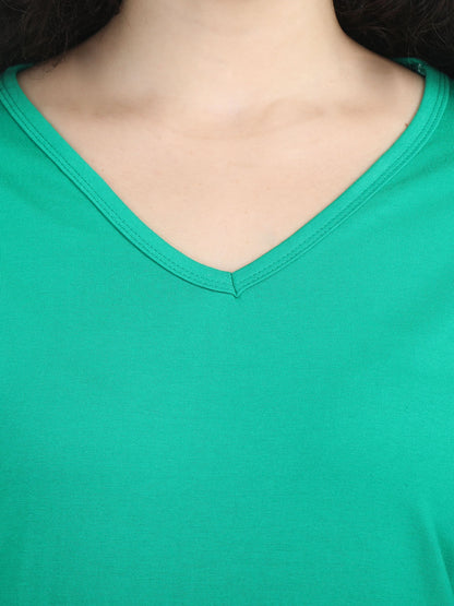 Fleximaa Women's Cotton Plain V Neck Full Sleeve T-Shirt - fleximaa-so
