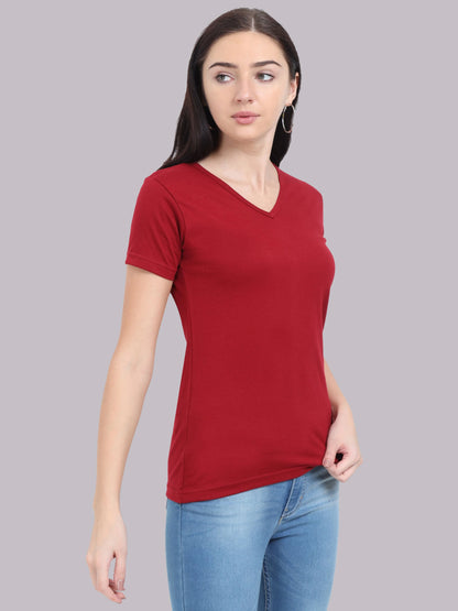 Fleximaa Women's Cotton Plain V Neck Half Sleeve T-Shirt - fleximaa-so