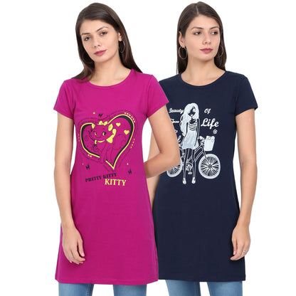 Fleximaa Women's Printed Long Top ( Pack of 2) - Fleximaa