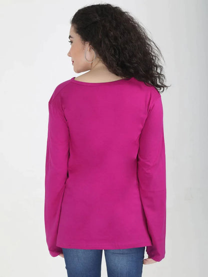 Fleximaa Women's Cotton Plain V Neck Full Sleeve T-Shirt (Pack of 2) - Fleximaa