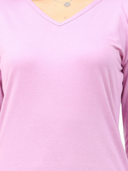 Fleximaa Women's Cotton Plain V Neck Full Sleeve T-Shirt - fleximaa-so