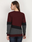 Women's Cotton Color Block Maroonblackcharcoal Color Full Sleeve Sweatshirt