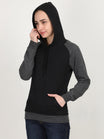 Women's Cotton Color Block Raglan Black & Charcoal Melange Color Full Sleeve Sweatshirt/Hoodies