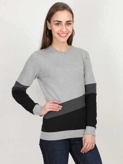 Women's Cotton Color Block Greycharcoalblack Color Full Sleeve Sweatshirt