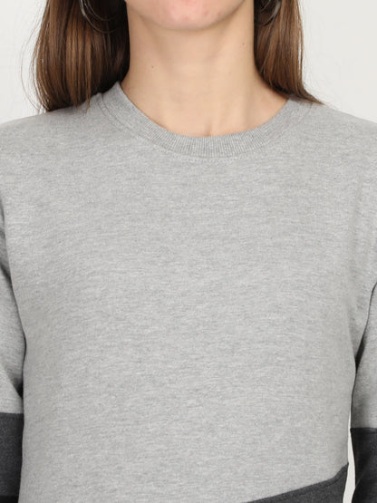 Women's Cotton Color Block Greycharcoalblack Color Full Sleeve Sweatshirt