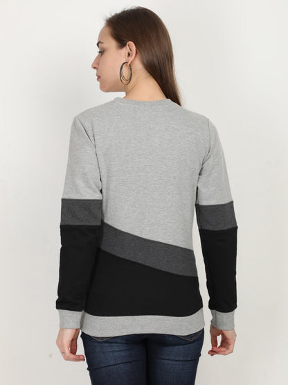 Women's Cotton Color Block Greycharcoalblack Color Full Sleeve Sweatshirt