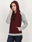 Women's Cotton Color Block Raglan Maroon & Grey Melange Color Full Sleeve Sweatshirt/Hoodies