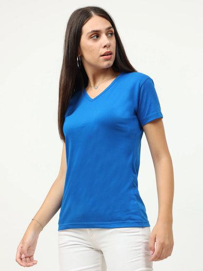Fleximaa Women's Cotton Plain V Neck Half Sleeve T-Shirt-2 - fleximaa-so
