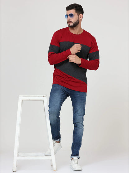 Fleximaa Men's Cotton Round Neck Color Block Full Sleeve T-Shirt - fleximaa-so