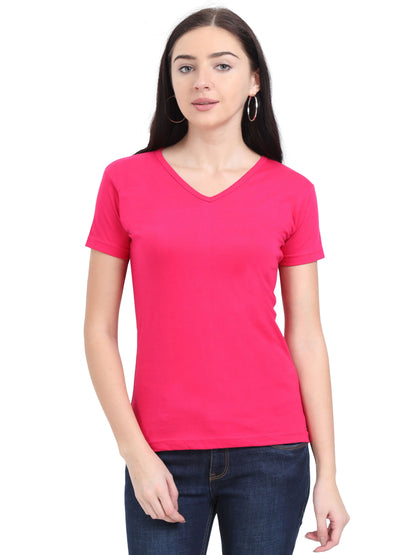 Fleximaa Women's Cotton Plain V Neck Half Sleeve T-Shirt-2 - fleximaa-so