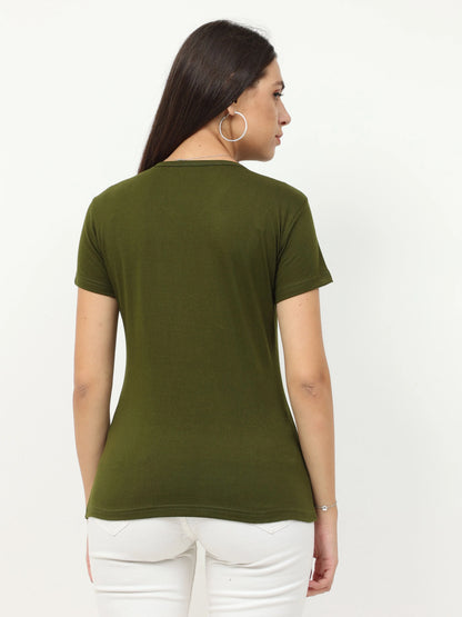 Fleximaa Women's Cotton Plain V Neck Half Sleeve T-Shirt - fleximaa-so