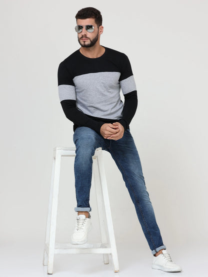 Fleximaa Men's Cotton Round Neck Color Block Full Sleeve T-Shirt - fleximaa-so