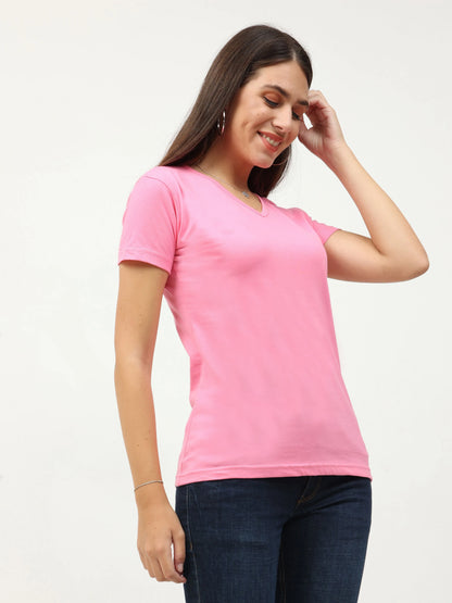 Fleximaa Women's Cotton Plain V Neck Half Sleeve T-Shirt - fleximaa-so