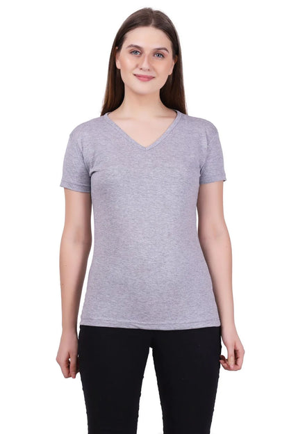 Fleximaa Women's Cotton Plain V Neck Half Sleeve T-Shirt - fleximaa-so