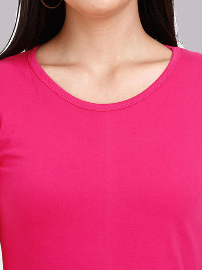 Fleximaa Women's Cotton Plain Round Neck Half Sleeve T-Shirt-2 - fleximaa-so