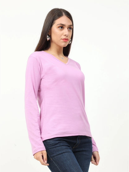 Fleximaa Women's Cotton Plain V Neck Full Sleeve T-Shirt - fleximaa-so