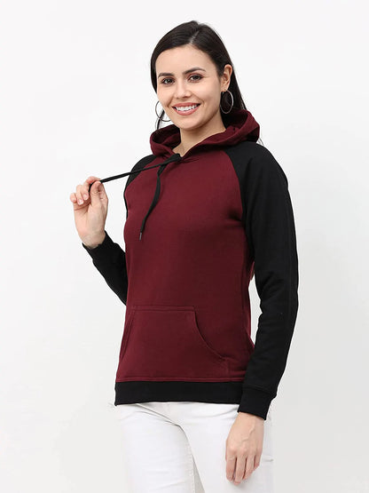 FLEXIMAA Women's Cotton Color Block Raglan Full Sleeve Sweatshirt/Hoodies - fleximaa-so