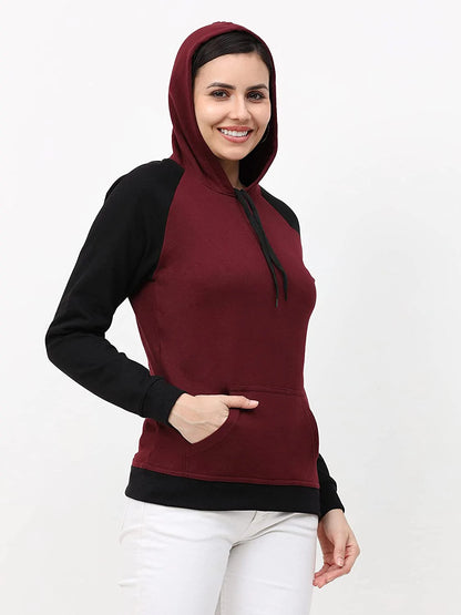 FLEXIMAA Women's Cotton Color Block Raglan Full Sleeve Sweatshirt/Hoodies - fleximaa-so