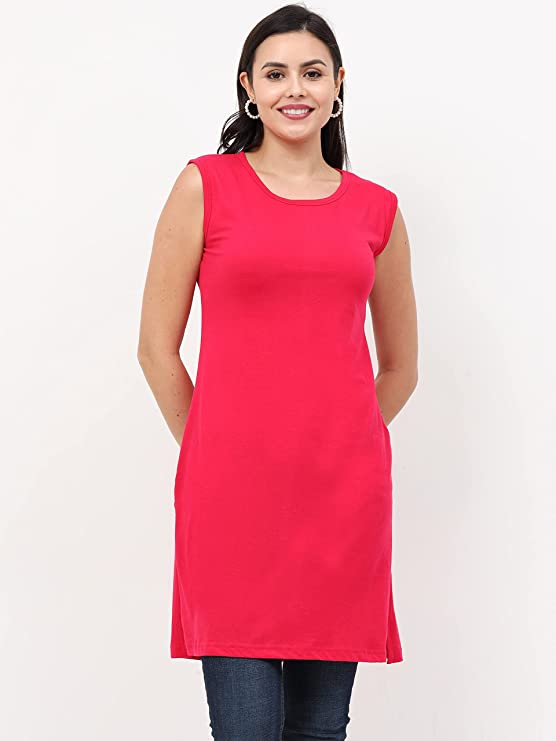 Fleximaa Womens Cotton Plain Sleeveless Long Top Multi Color (Pack of 2) - fleximaa-so
