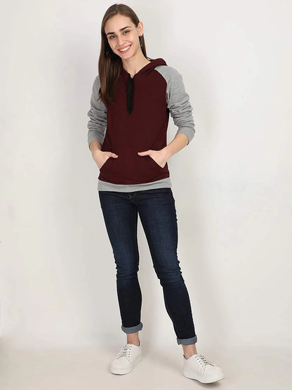 FLEXIMAA Women's Cotton Color Block Raglan Full Sleeve Sweatshirt/Hoodies - fleximaa-so