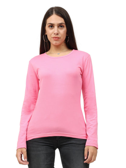 Fleximaa Women's Cotton Plain Round Neck Full Sleeve T-Shirt - fleximaa-so