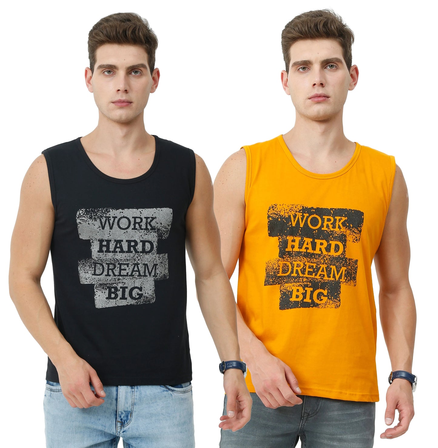 Fleximaa Men's Cotton Printed Round Neck Sleeveless T-Shirt (Pack of 2) - fleximaa-so