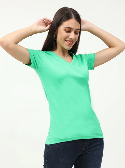 Fleximaa Women's Cotton Plain V Neck Half Sleeve T-Shirt-2 - fleximaa-so