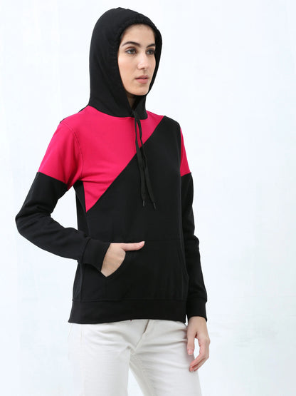 Fleximaa Womens Cotton Color Block Greyblack Sweatshirt Hoodies 3XL Size - fleximaa-so