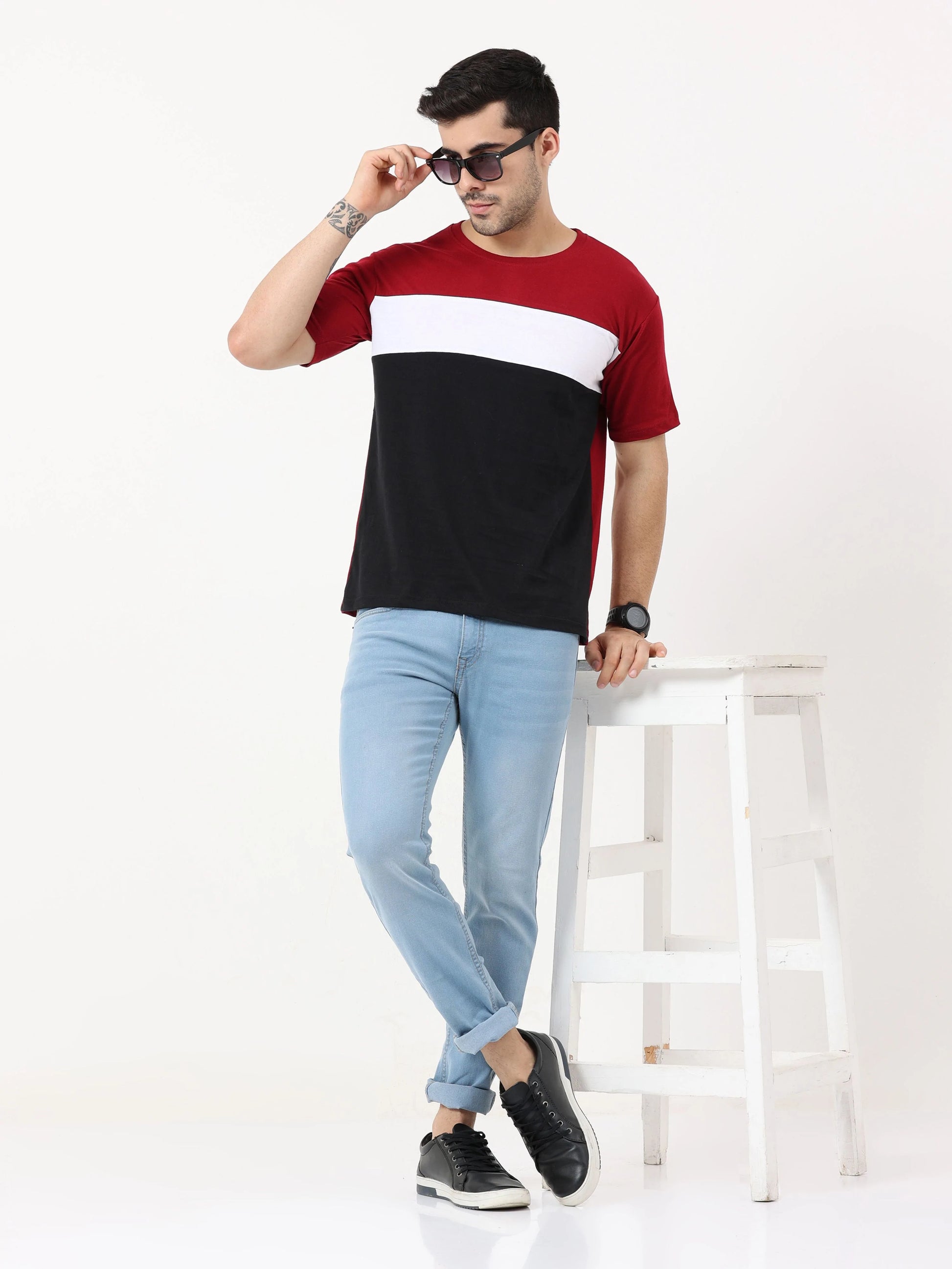 Fleximaa Men's Cotton Round Neck Color Block Half Sleeve T-Shirt - fleximaa-so