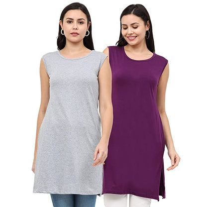 Fleximaa Womens Cotton Plain Sleeveless Long Top Multi Color (Pack of 2) - fleximaa-so