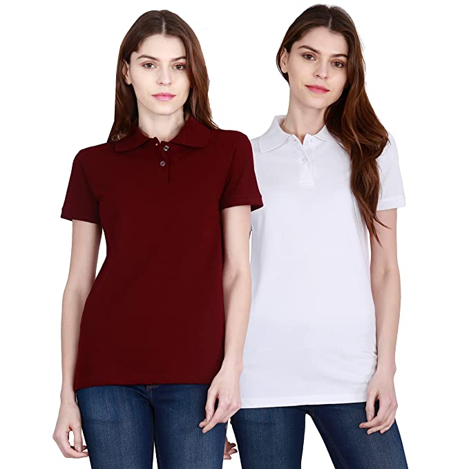 Fleximaa Women's Cotton Polo Neck Half Sleeve T-Shirt (Pack of 2) - fleximaa-so