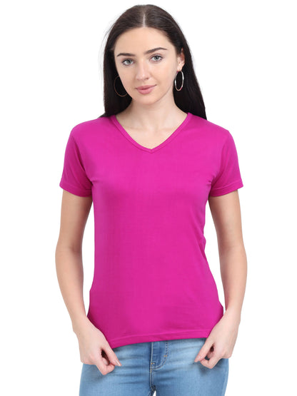 Fleximaa Women's Cotton Plain V Neck Half Sleeve T-Shirt - fleximaa-so