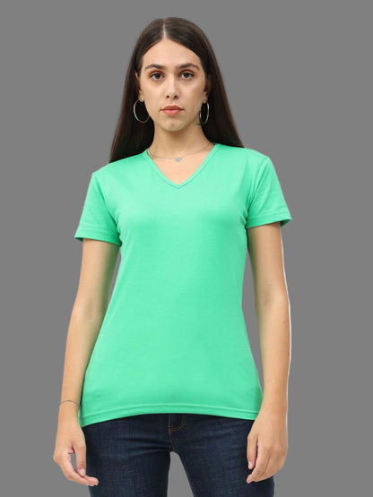 Fleximaa Women's Cotton Plain V Neck Half Sleeve T-Shirt-2 - fleximaa-so