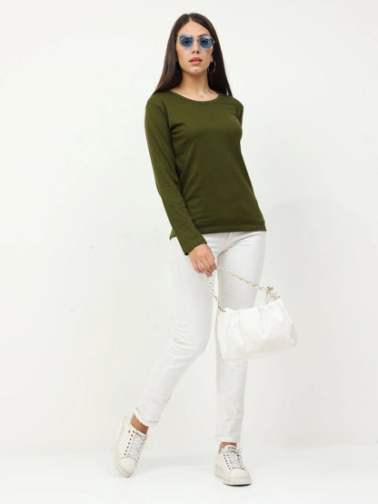 Fleximaa Women's Cotton Plain Round Neck Full Sleeve T-Shirt - fleximaa-so