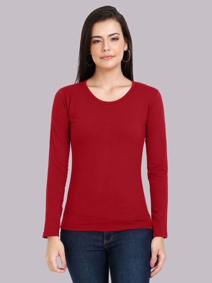 Fleximaa Women's Cotton Plain Round Neck Full Sleeve T-Shirt (Pack of 2) - Fleximaa