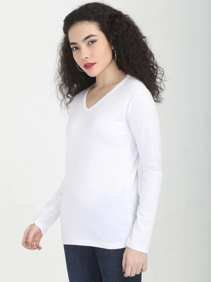 Fleximaa Women's Cotton Plain V Neck Full Sleeve T-Shirt-2 - fleximaa-so