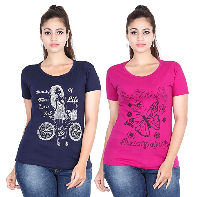 Fleximaa Women's Cotton Printed Round Neck T-Shirt (Pack of 2) - fleximaa-so