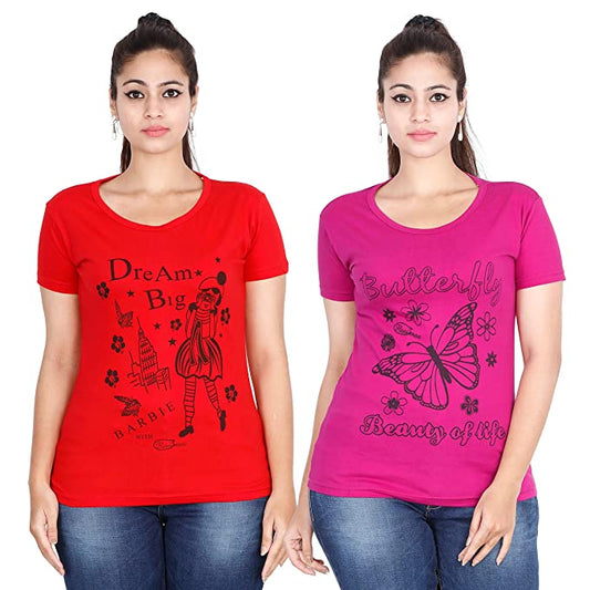 Fleximaa Women's Cotton Printed Round Neck T-Shirt (Pack of 2) - fleximaa-so