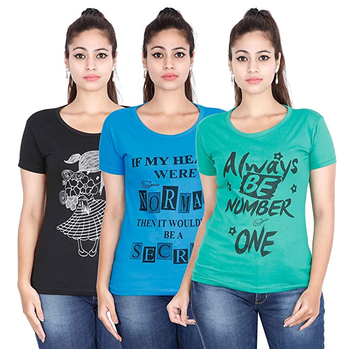 Fleximaa Women's Cotton Printed Round Neck T-Shirt (Pack of 3) - fleximaa-so