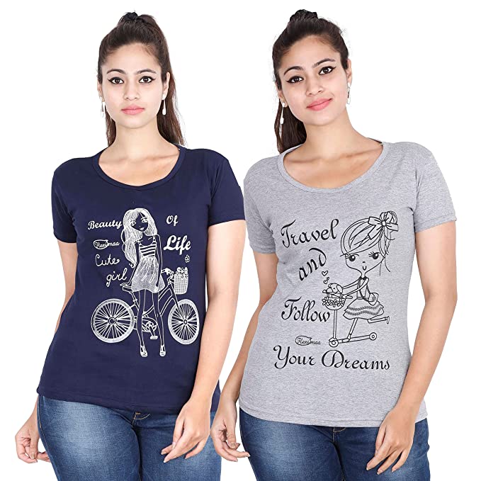 Fleximaa Women's Cotton Printed Round Neck T-Shirt (Pack of 2) - fleximaa-so
